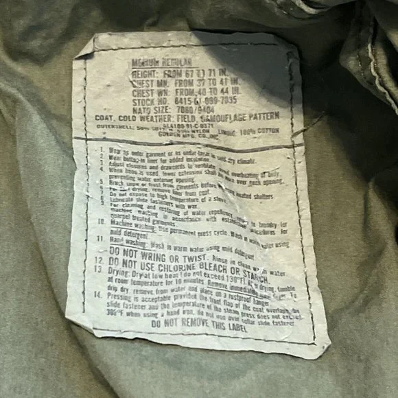 Army Camouflage Cold Weather Field Coat Jacket MEDIUM Reg Full Zip Hidden Hood - Picture 7 of 13